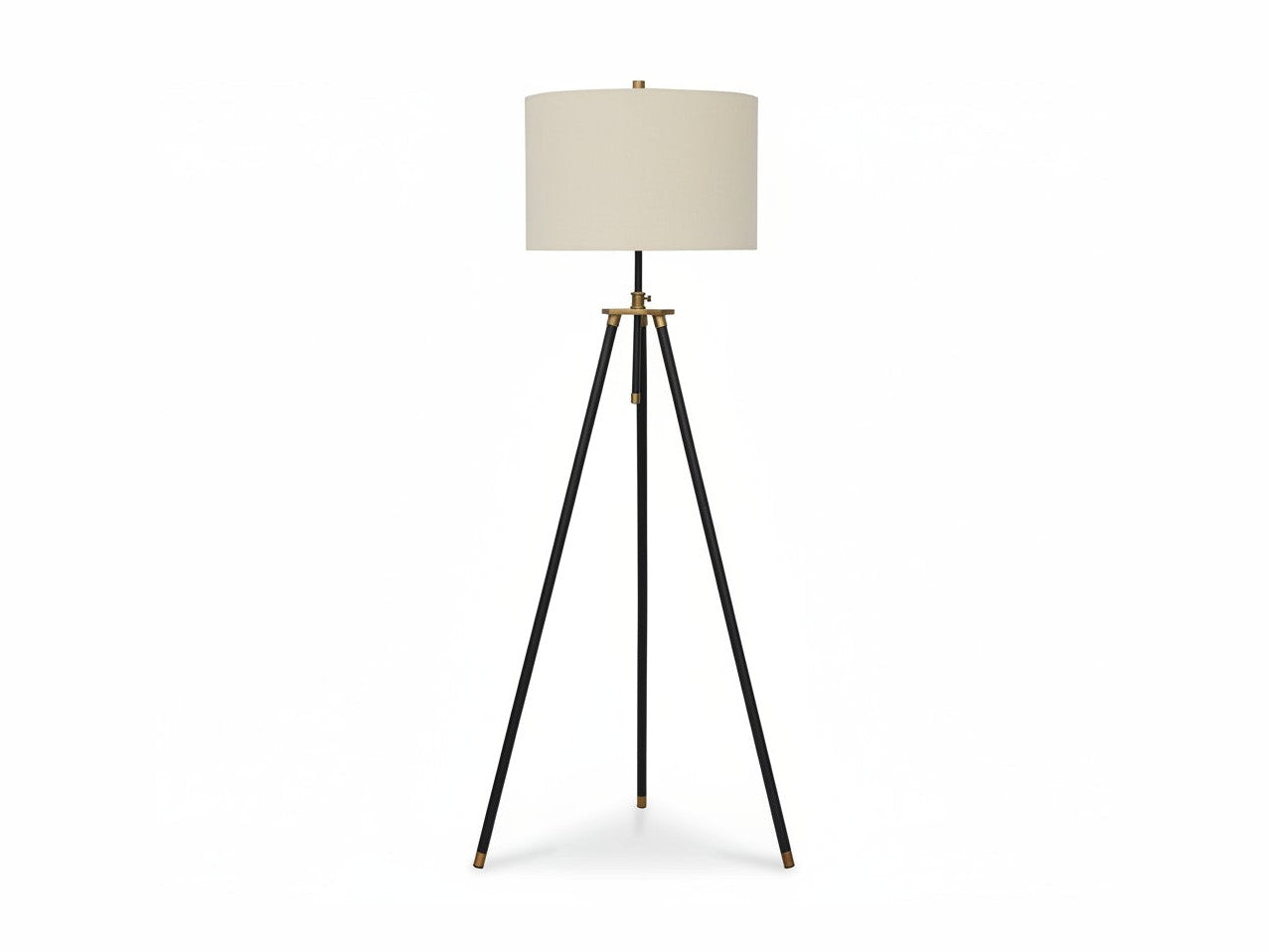 Cashner tripod floor lamp with a beige shade on a white background.