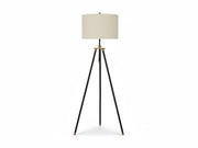 Cashner tripod floor lamp with a beige shade on a white background.