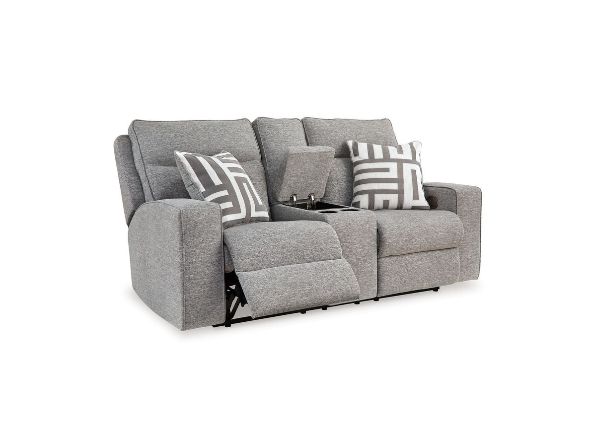 Biscoe - Power Reclining Loveseat With Console /Adj Headrest - Pewter