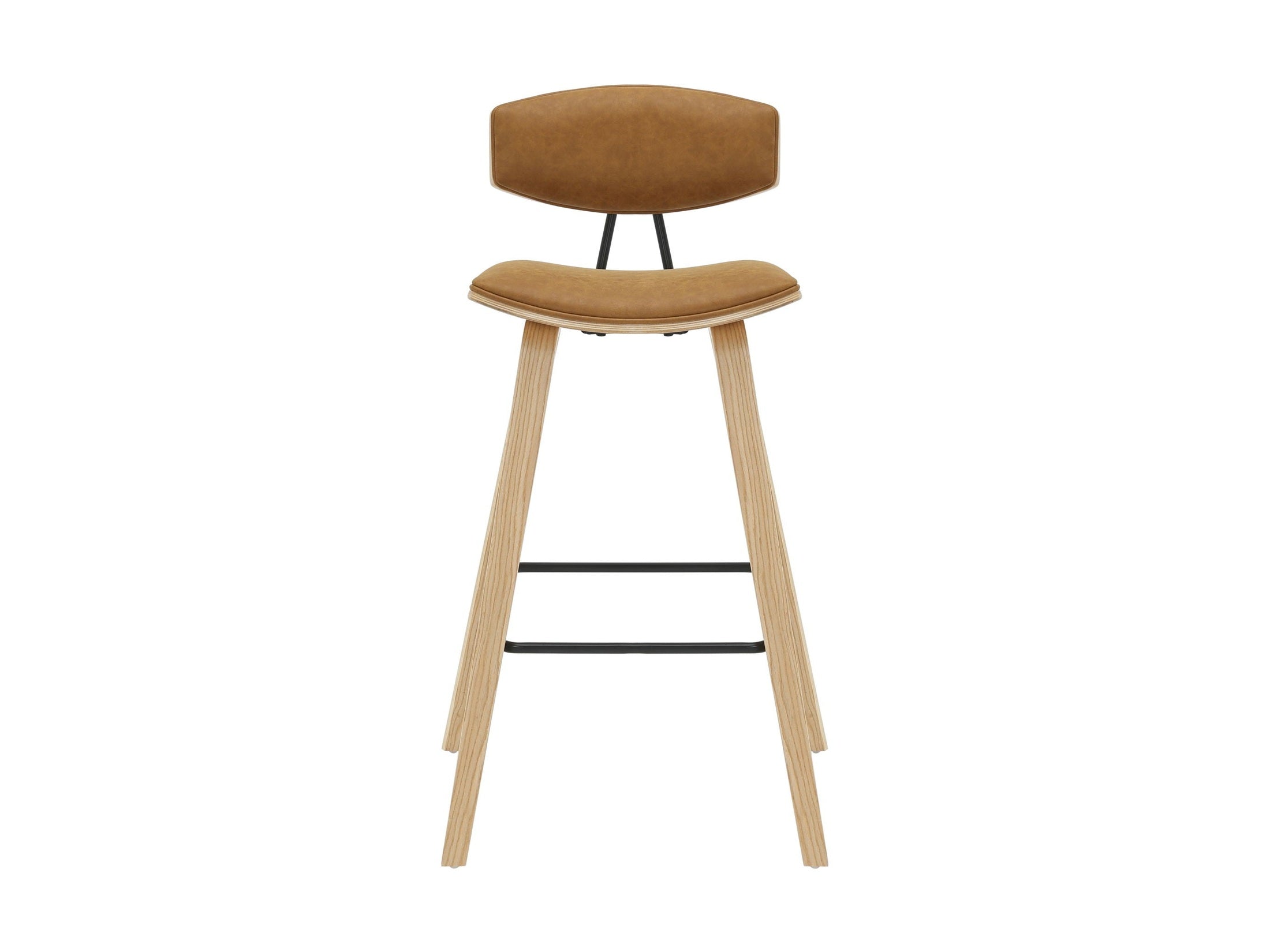 Fox - Bar Height Curved Back Wood Bar Stool With Faux Leather Seat