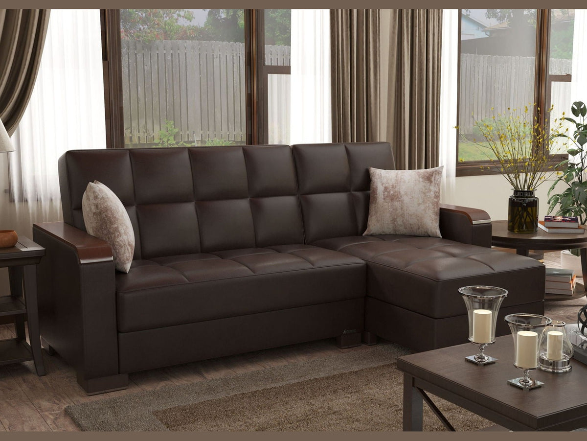 Ottomanson Armada X - Upholstered Convertible Wood Trimmed Chaise Lounge With Storage