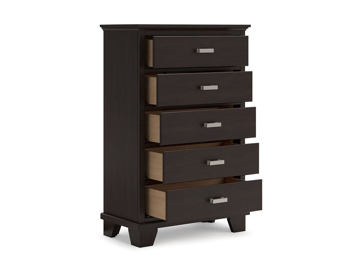 Covetown - Five Drawer Chest - Dark Brown