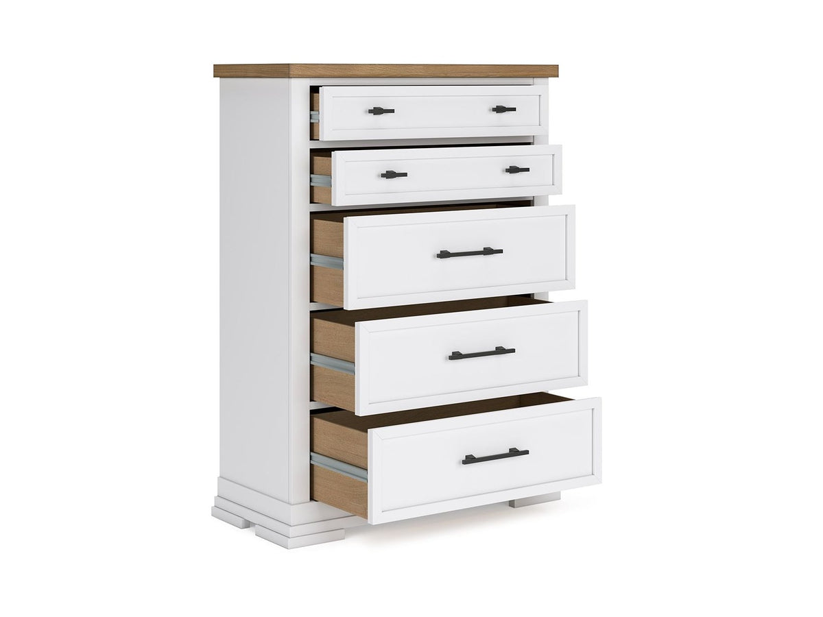 Ashbryn - Five Drawer Chest - White / Natural