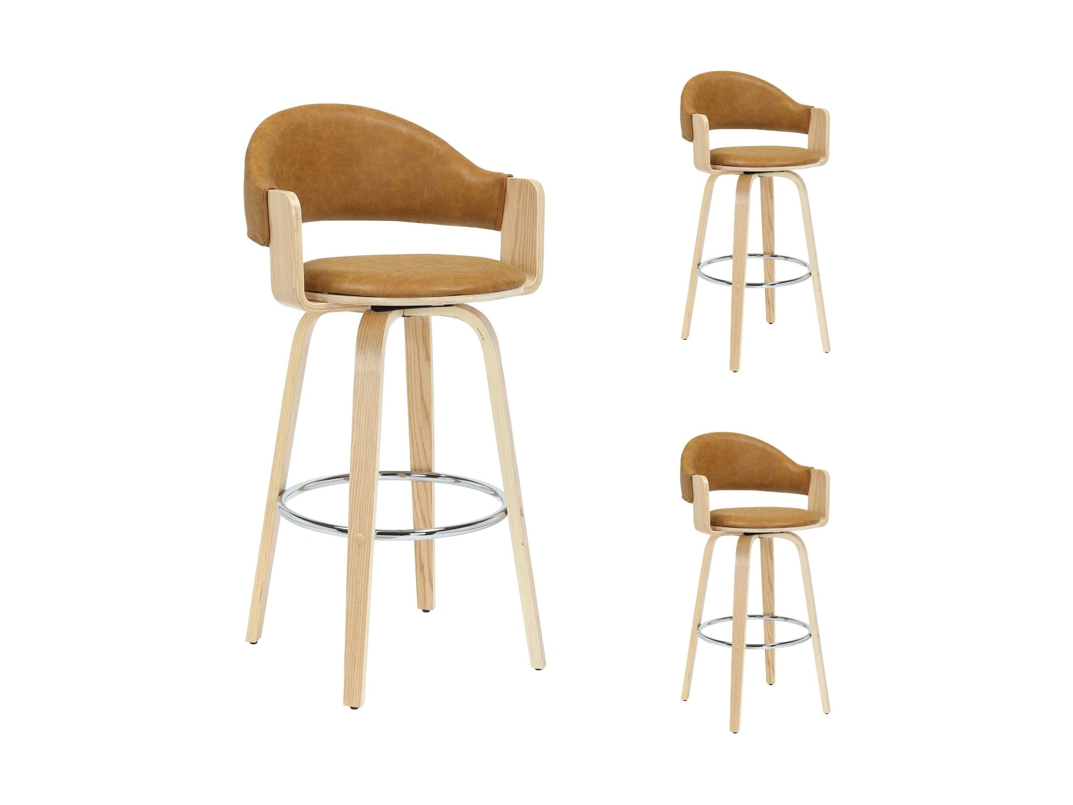 Daxton - Swivel Bar Height Round Back Wood Bar Stool With Faux Leather Seat