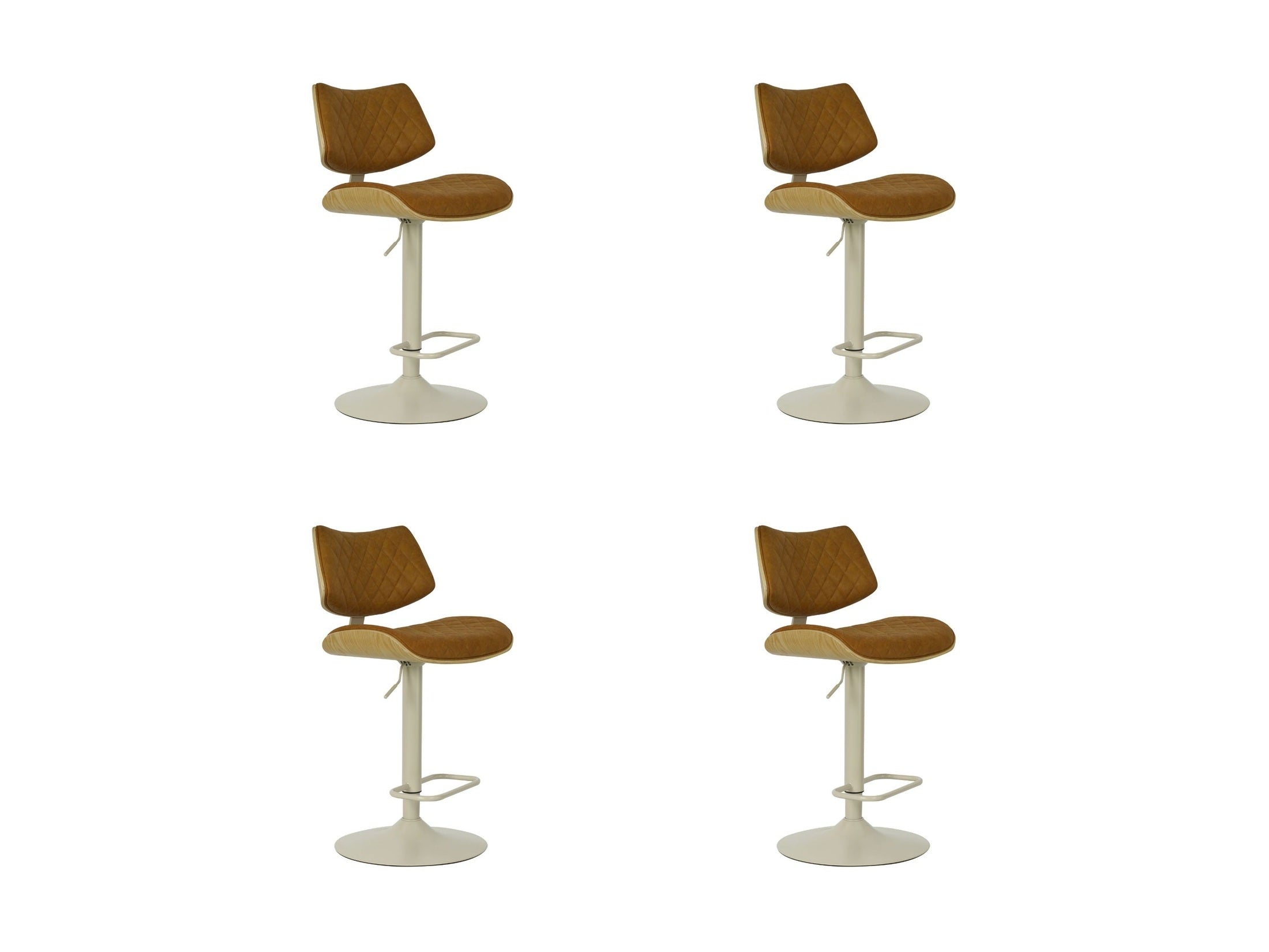Leland - Adjustable Swivel Curved Back Wood Bar Stool With Faux Leather Seat