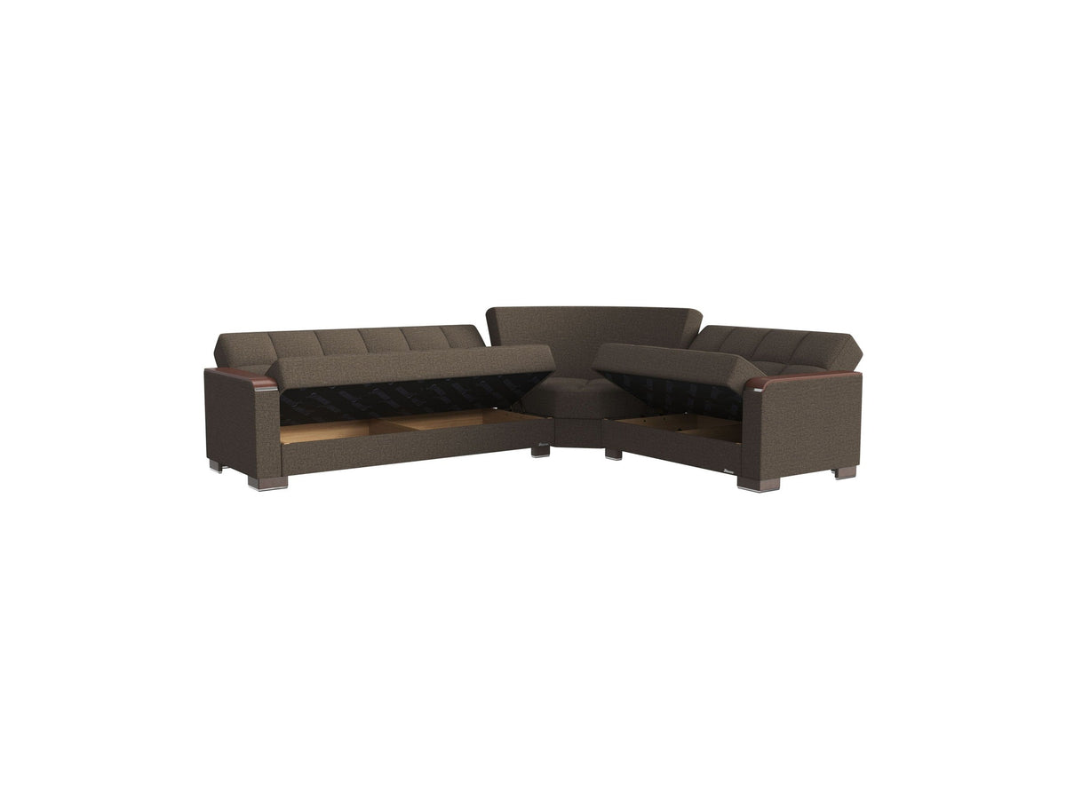 Ottomanson Armada X - Upholstered Convertible Wood Trimmed Sectional With Storage - Polyester