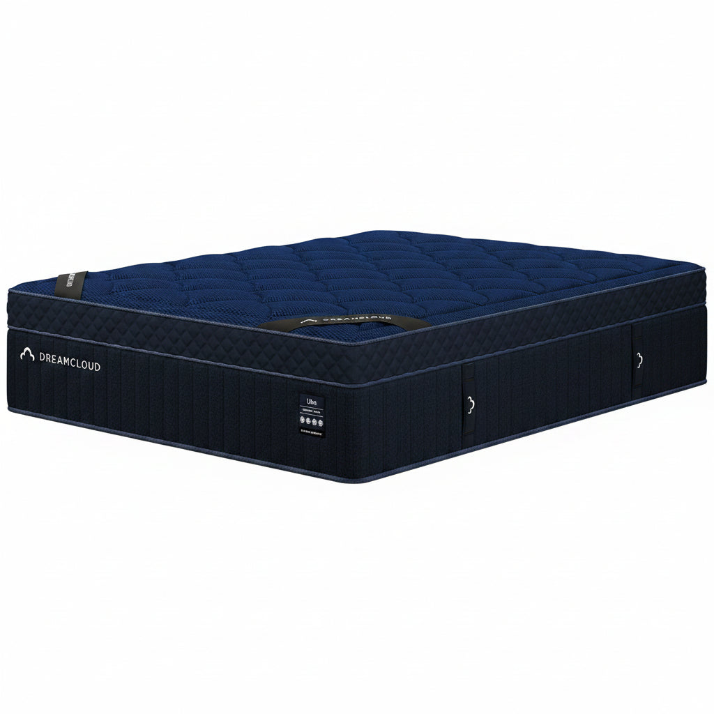 DreamCloud mattress with quilted top and branding on a white background