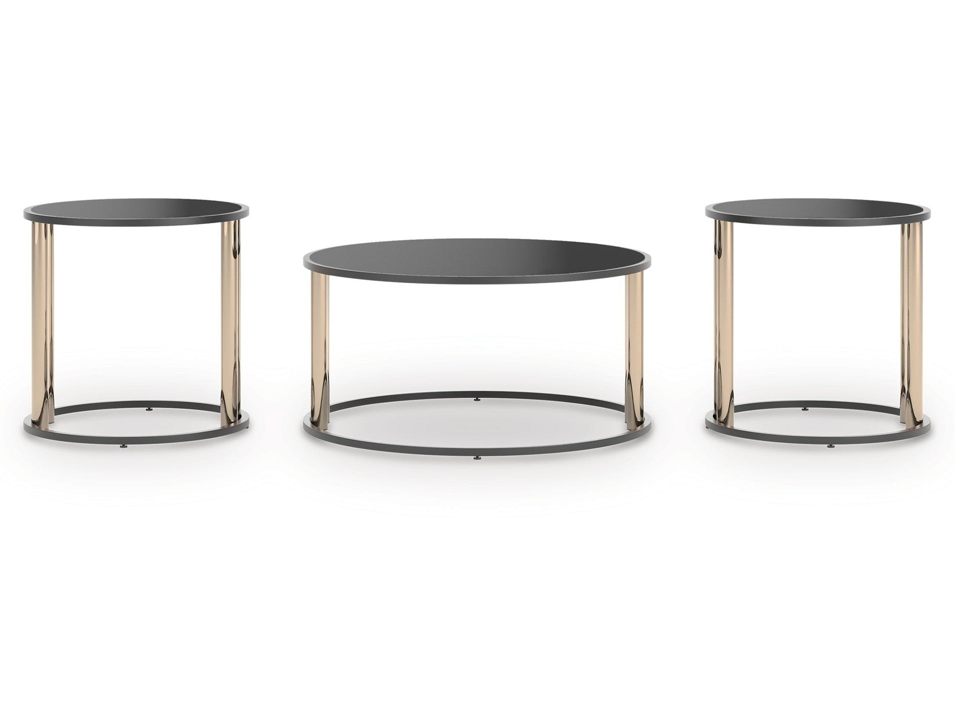 Hannerly - Occasional Table Set (Set of 3) - Black / Gold Finish