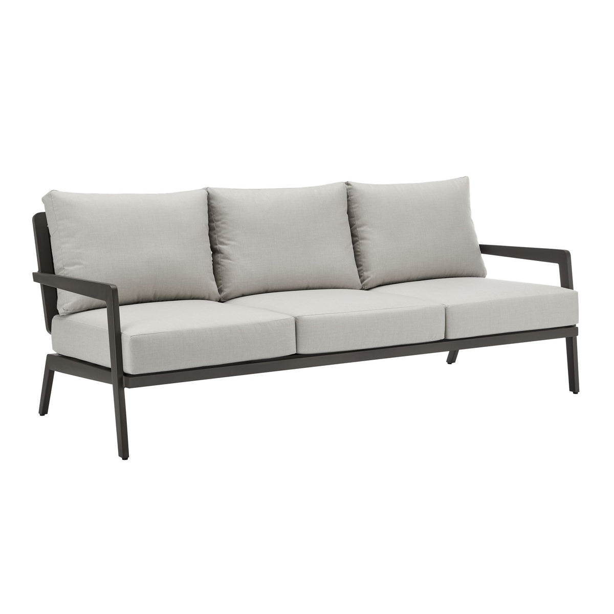 Avila - Outdoor Sofa With Woven Rattan Details Aluminum Frame And Cushions - Dark Bronze / Silver Ash