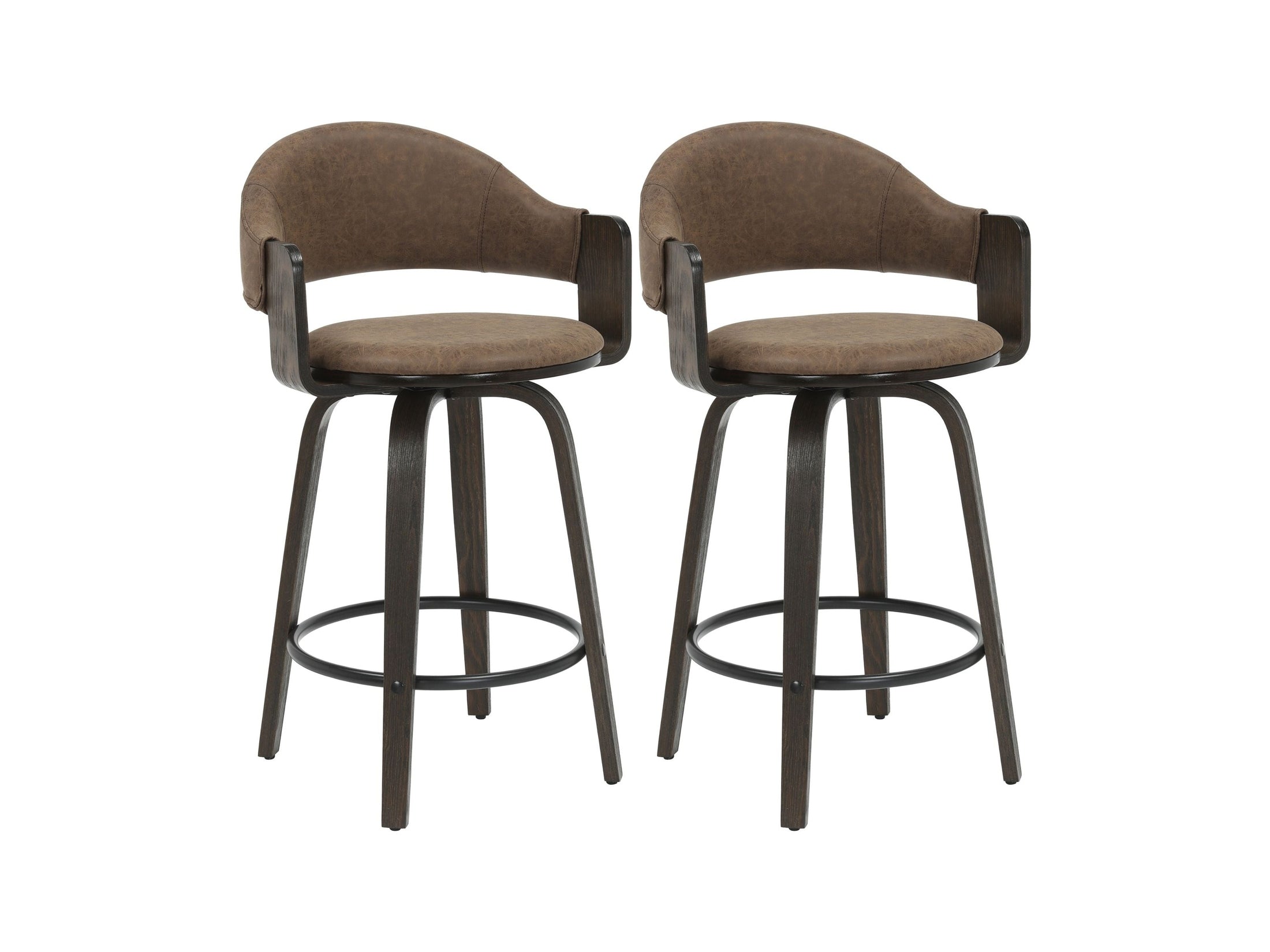 Daxton - Swivel Counter Height Round Back Wood Bar Stool With Faux Leather Seat