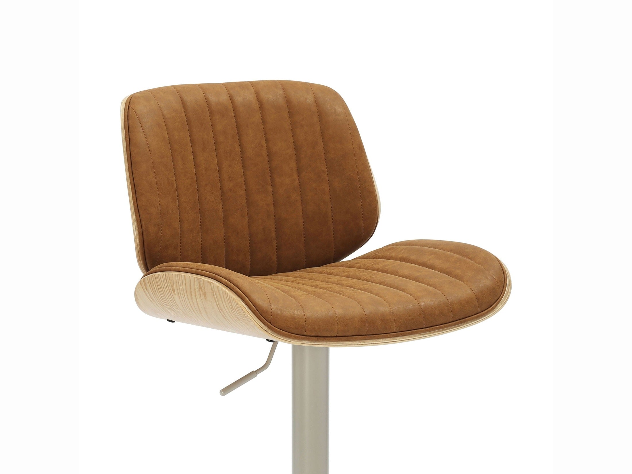 Brock - Adjustable Swivel Curved Back Wood Bar Stool With Faux Leather Seat