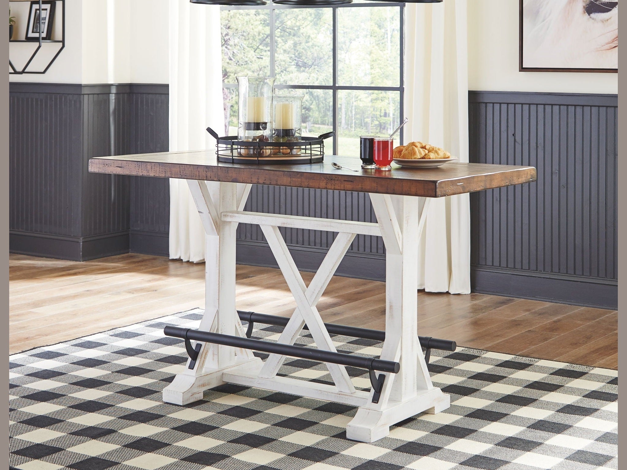 Valebeck - Rectangular Dining Room Counter Table - White / Brown