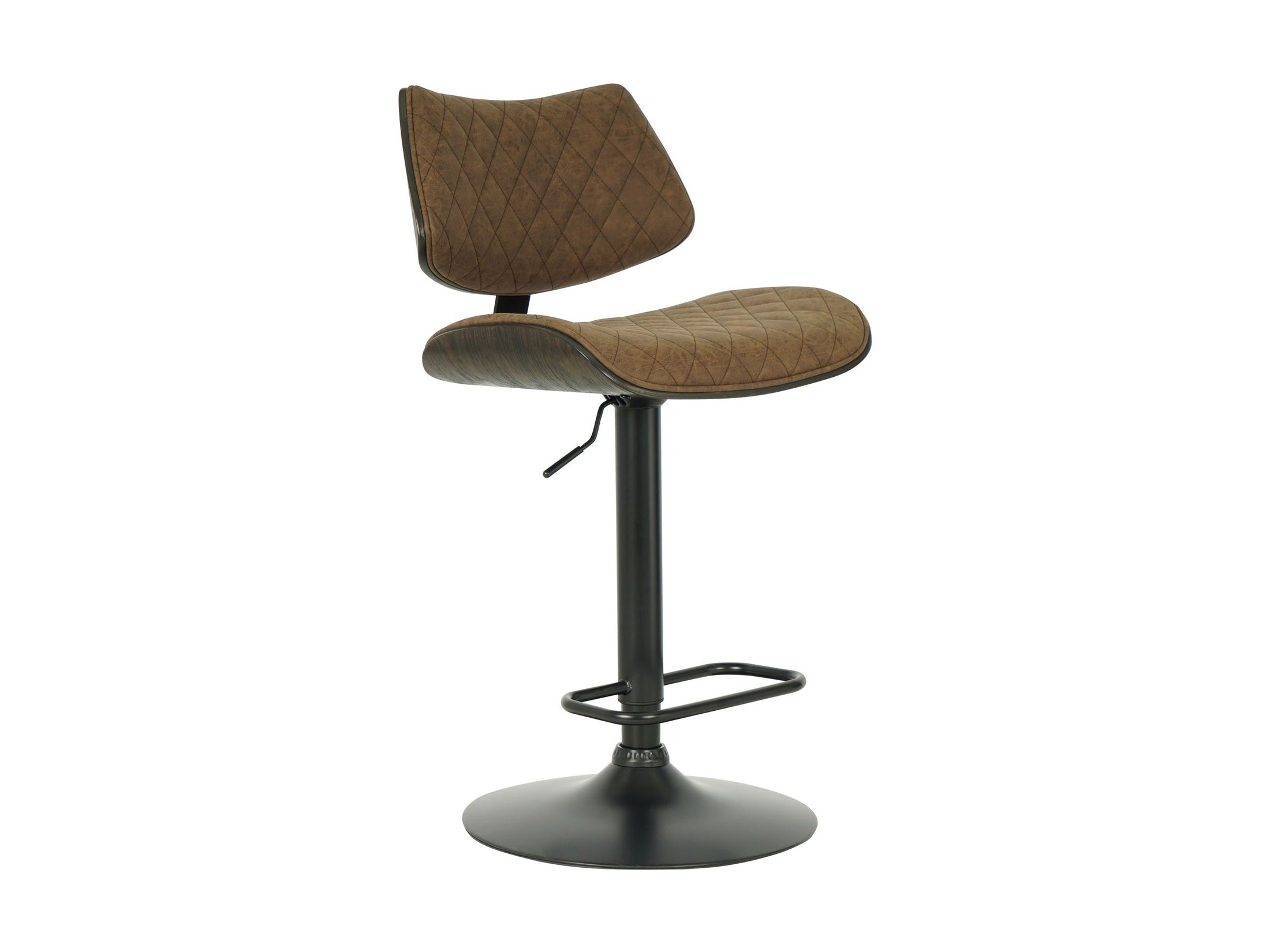 Leland - Adjustable Swivel Curved Back Wood Bar Stool With Faux Leather Seat