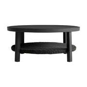 Grand - Aluminum Outdoor Round Conversation Table With Wicker Shelf - Black