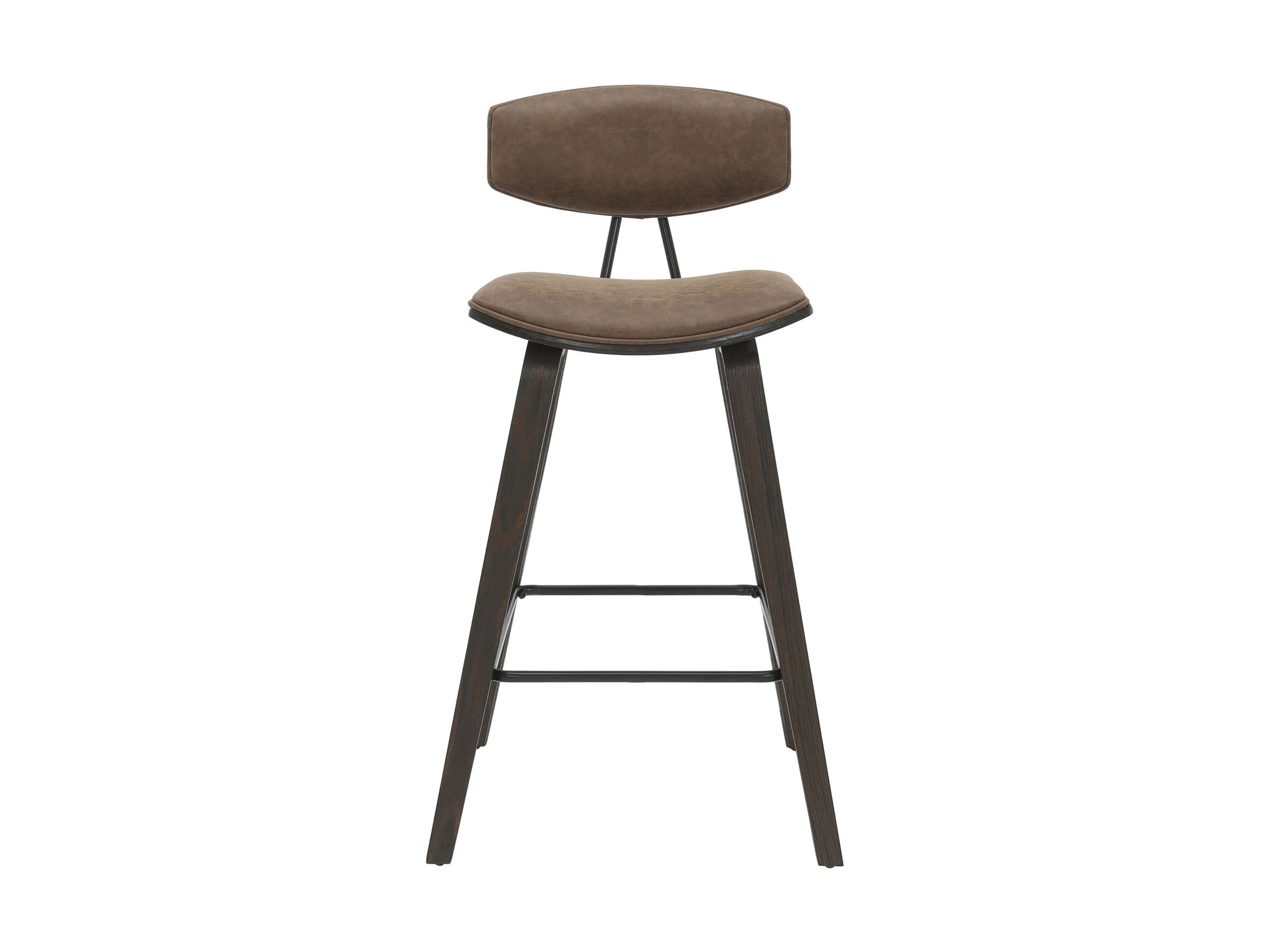 Fox - Counter Height Curved Back Wood Bar Stool With Faux Leather Seat