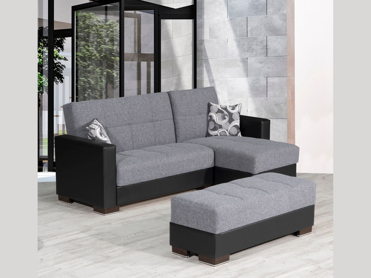 Ottomanson Armada - Upholstered Ottoman With Storage - Gray/Black PU Polyester