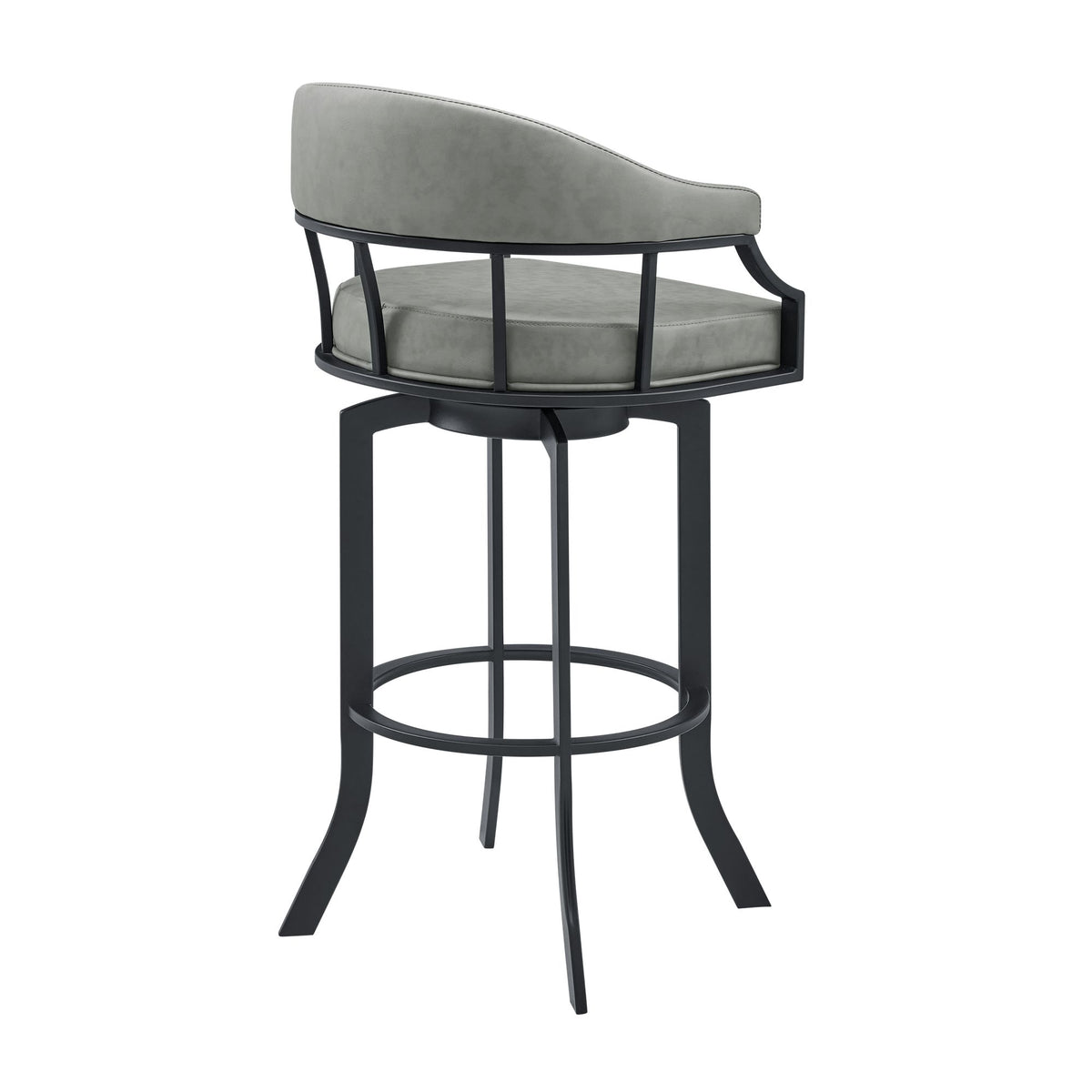 Edy - Swivel 30" Black Finish And Faux Leather Bar Stool - Gray