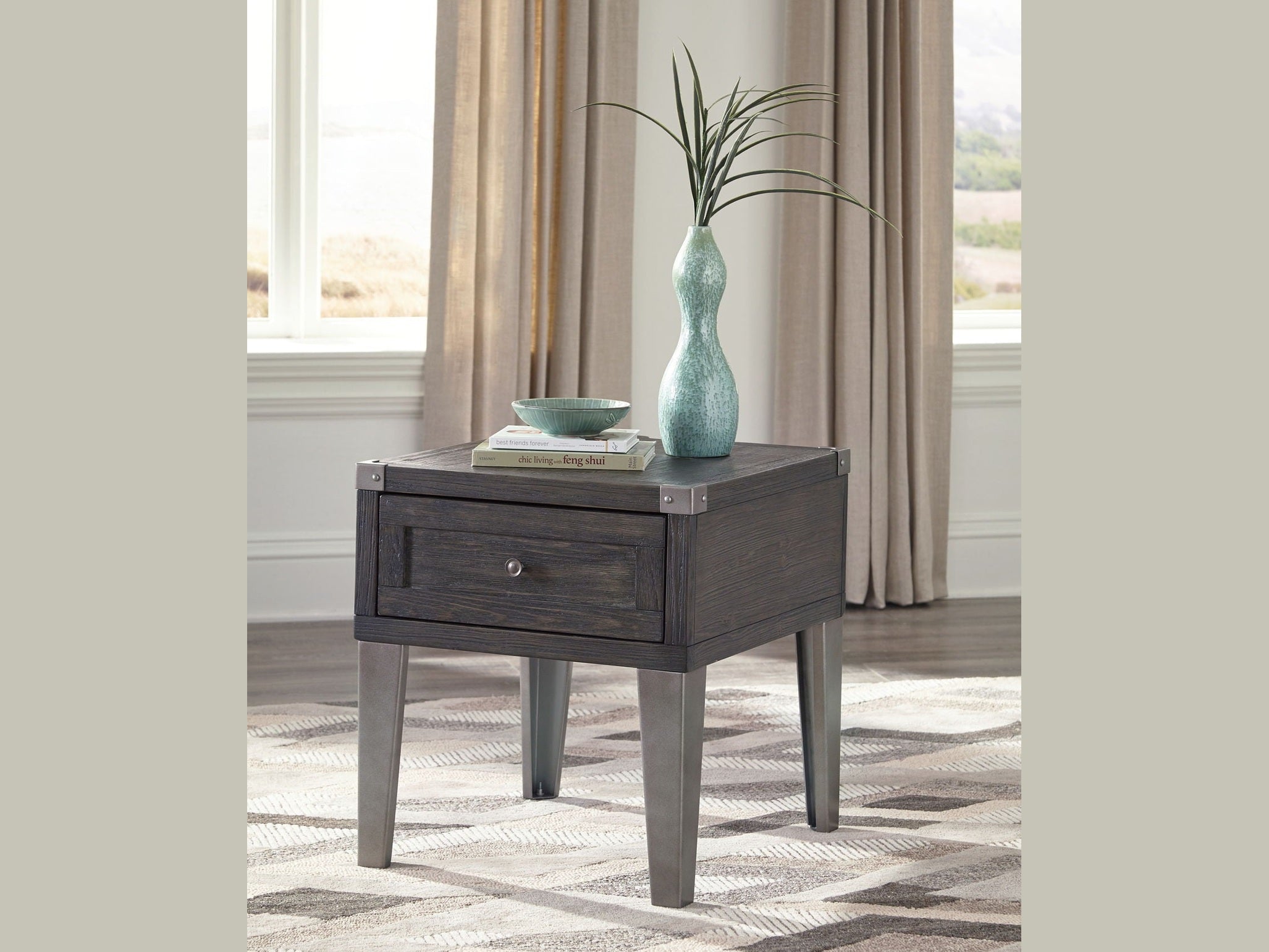 Todoe - Rectangular End Table - Dark Gray