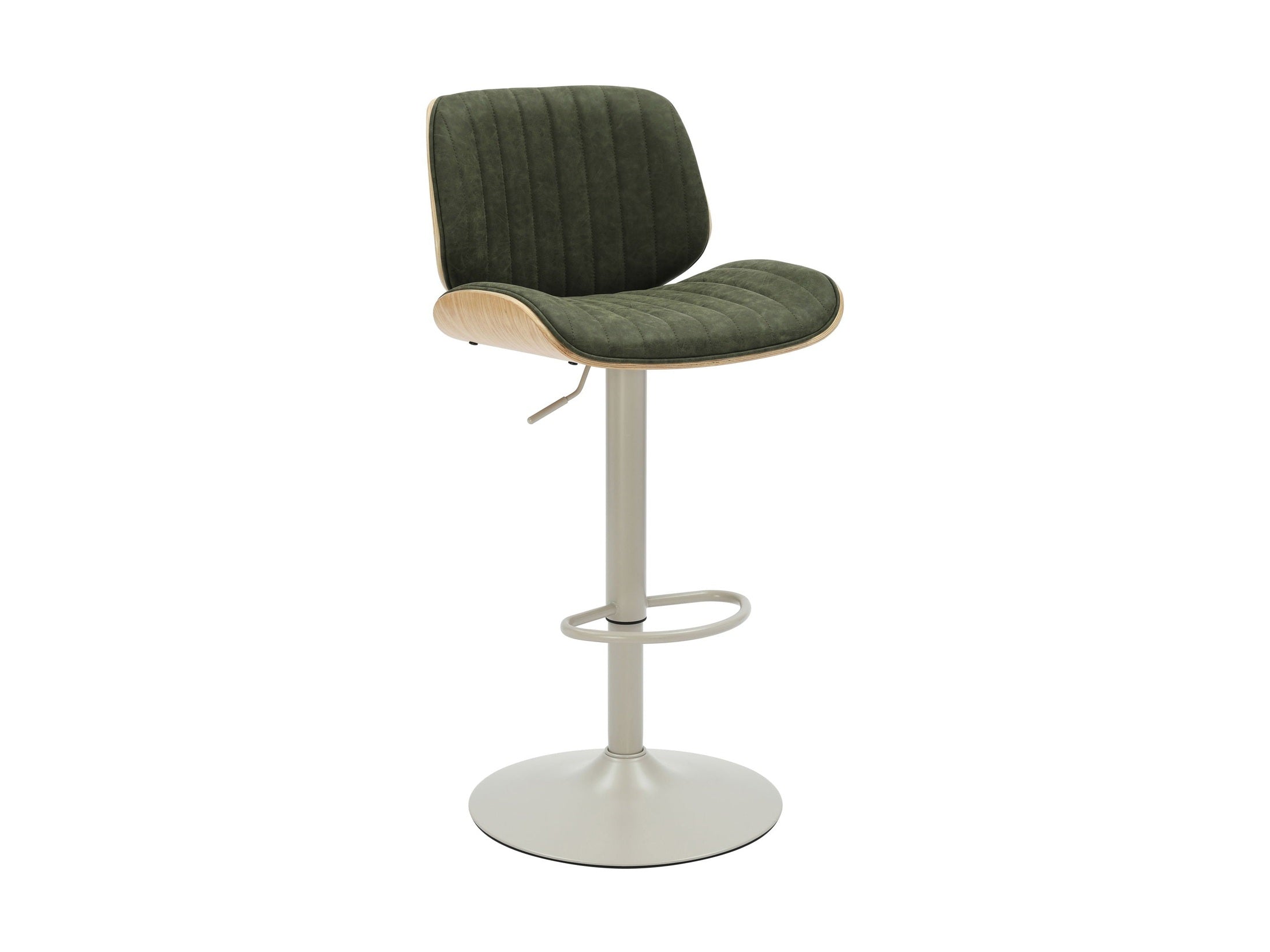 Brock - Adjustable Swivel Curved Back Wood Bar Stool With Faux Leather Seat