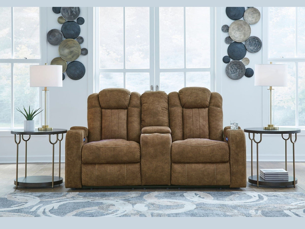 Wolfridge - Power Reclining Loveseat With Console /Adj Hdrst - Brindle