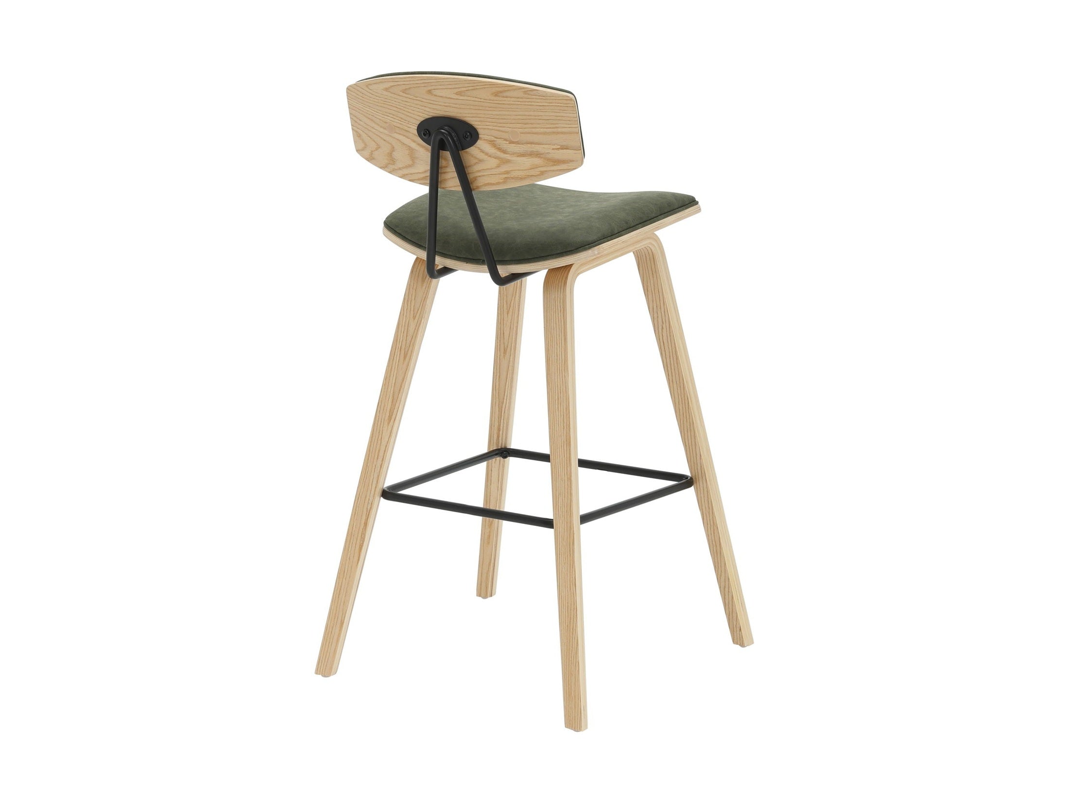 Fox - Bar Height Curved Back Wood Bar Stool With Faux Leather Seat