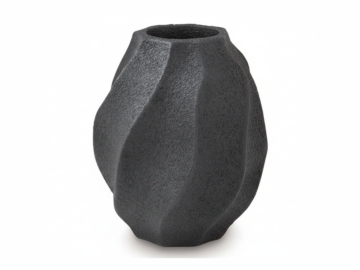 Black textured vase on a white background