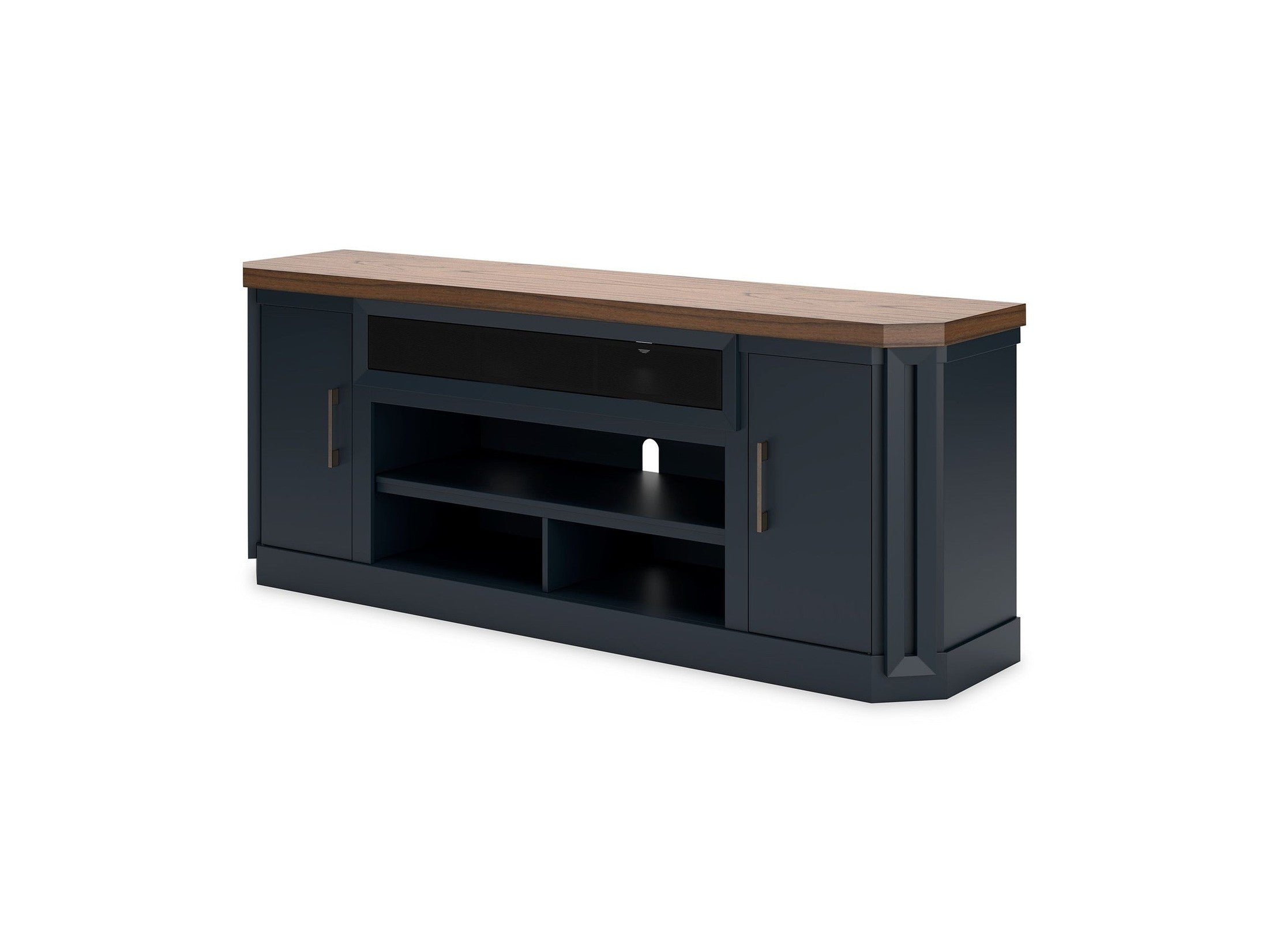 Landocken - XL TV Stand W/Fireplace Option - Brown / Blue