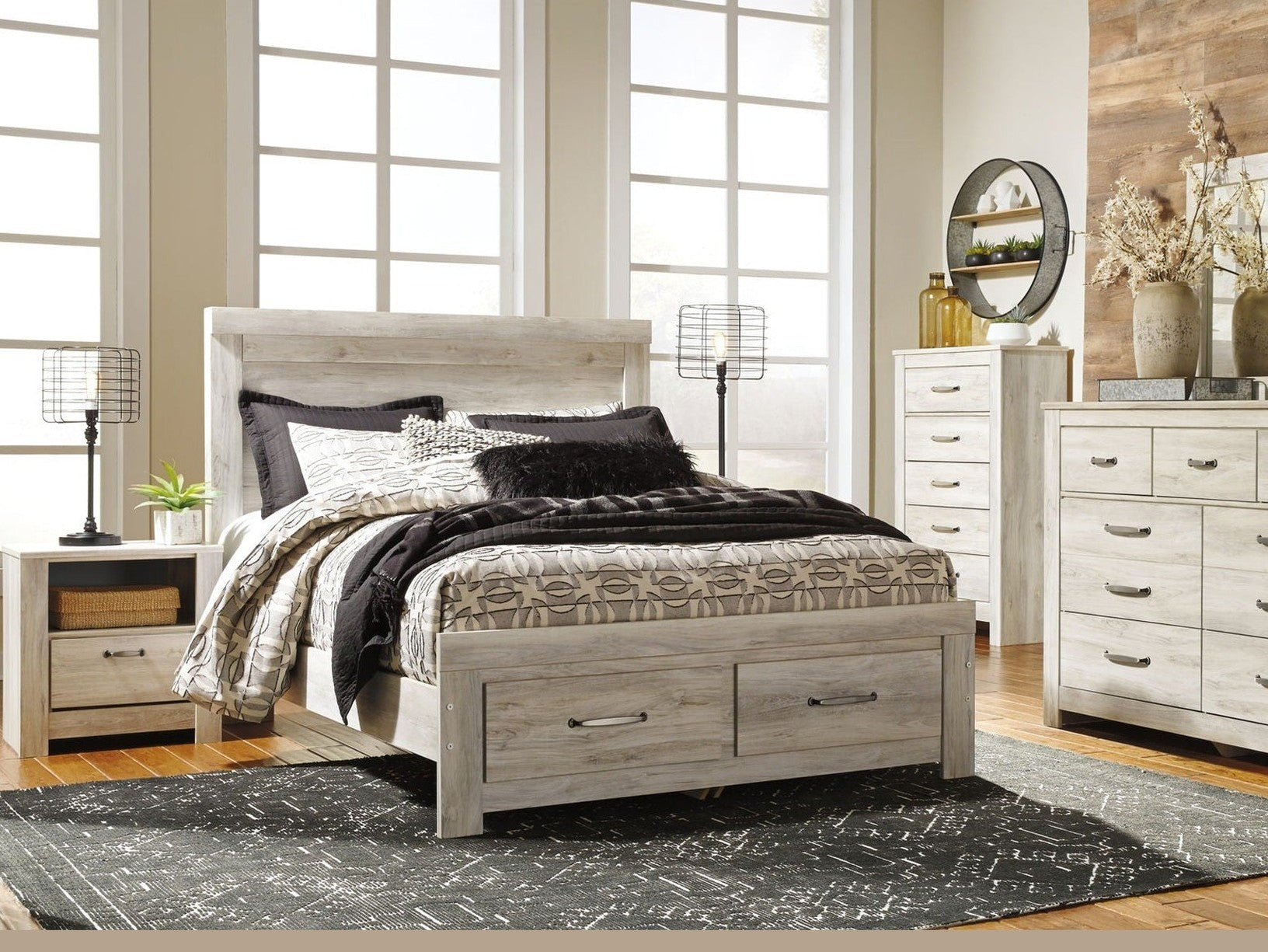Bellaby - Dresser, Mirror, Platform Bed With Storage Drawers Set