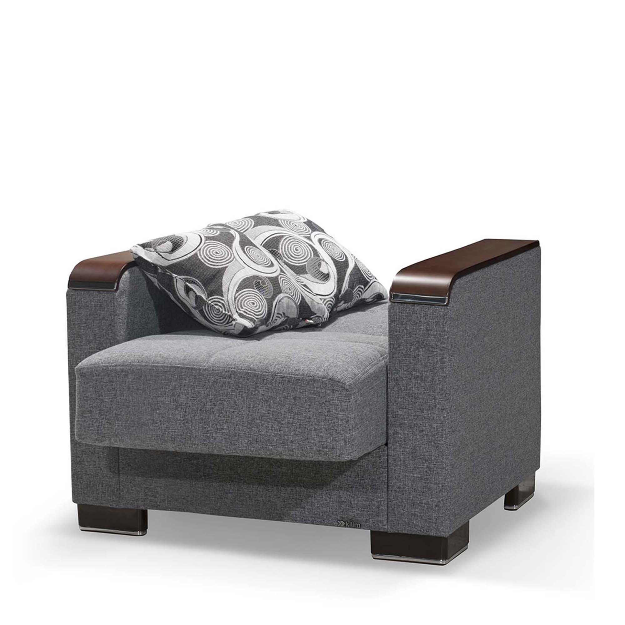 Ottomanson Armada X - Upholstered Convertible Wood Trimmed Armchair With Storage - Polyester