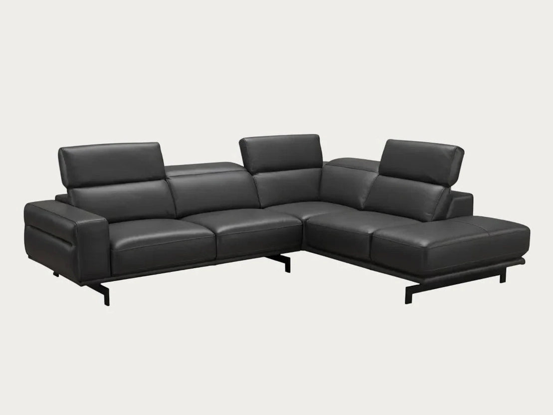 Davenport Leather Sectional, Slate Gray