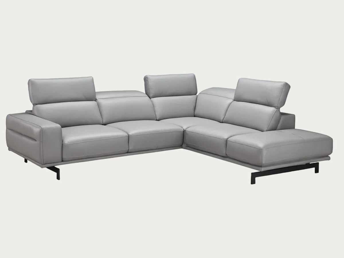 Davenport Leather Sectional, Light Gray