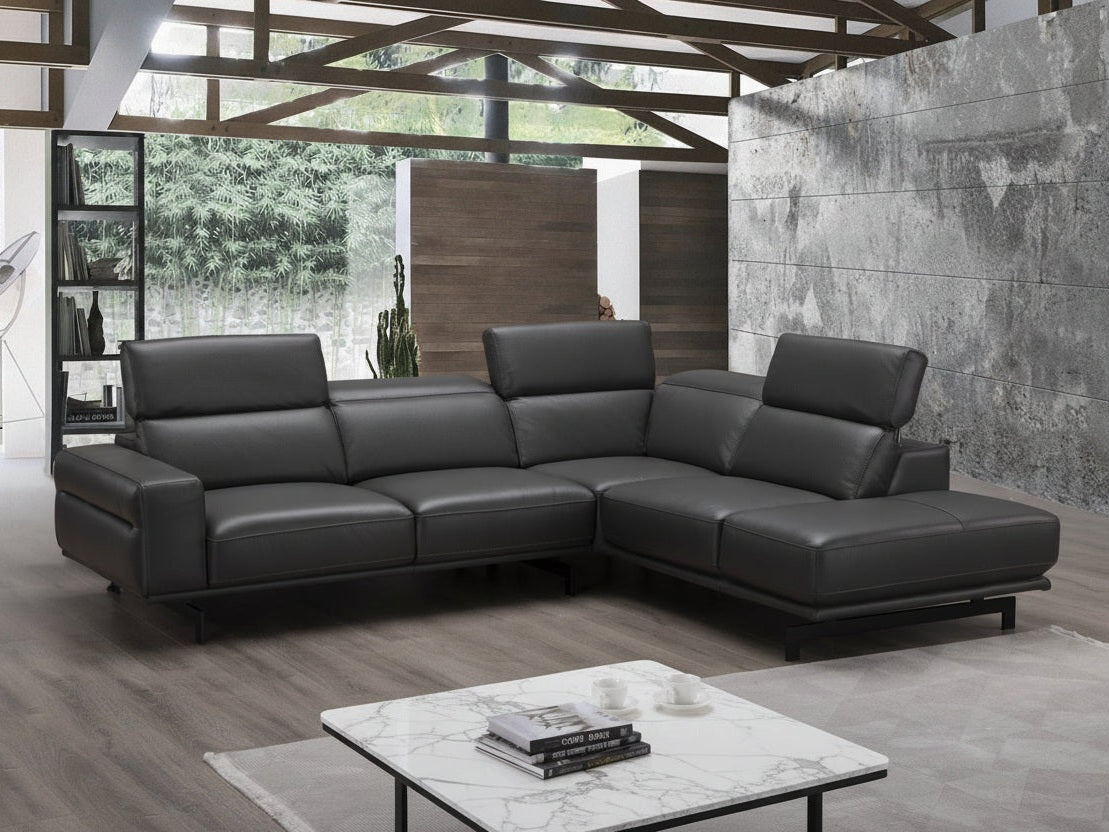 Davenport Leather Sectional, Slate Gray