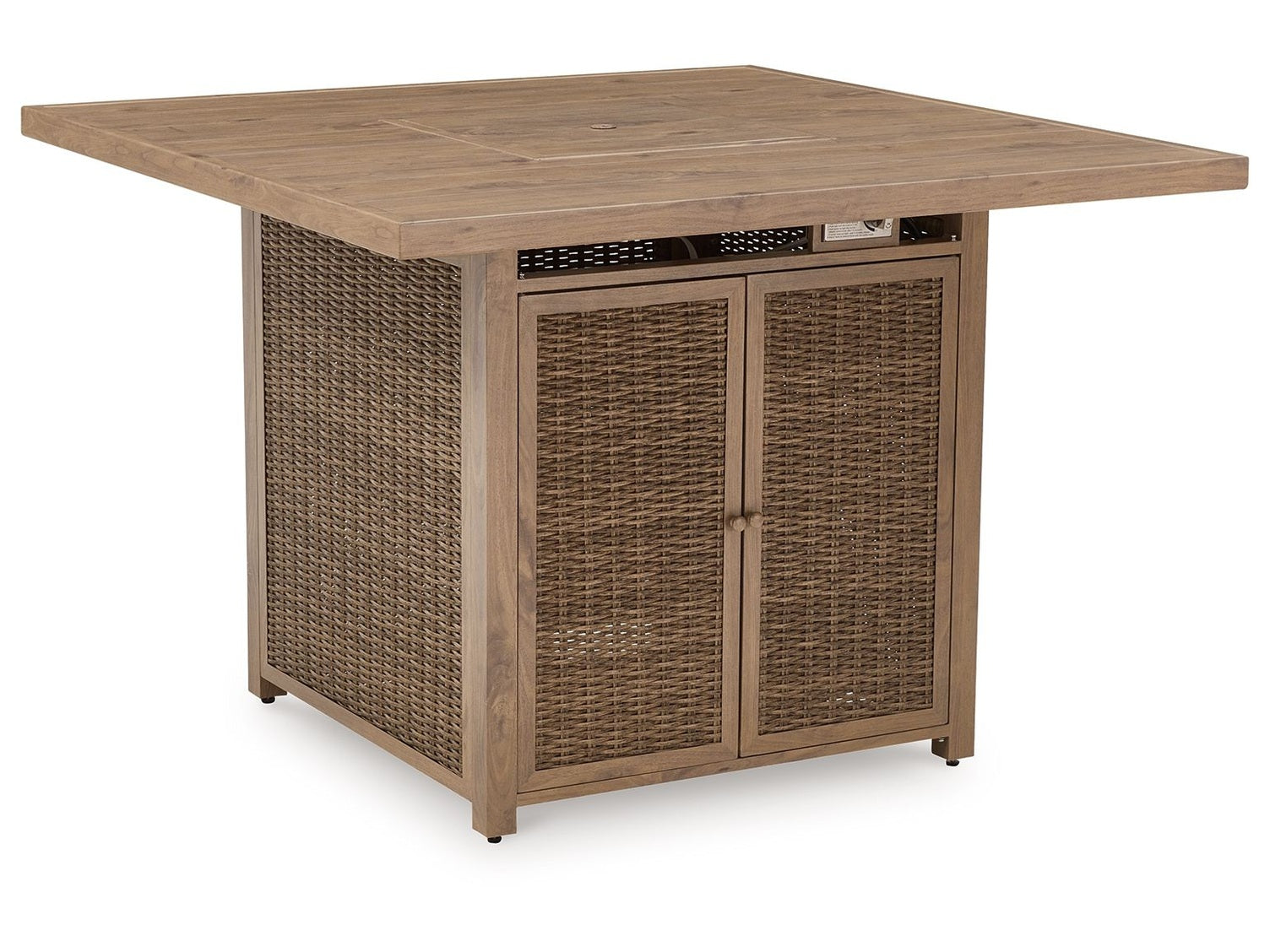 Walton Bridge - 5 Pc. - Square Bar Table W/Fire Pit, 4 Barstools - Driftwood