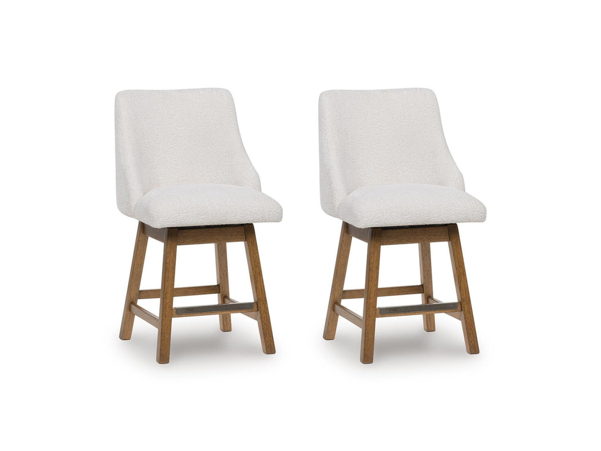 Cabalynn - Upholstered Swivel Barstool (Set of 2) - Oatmeal / Light Brown