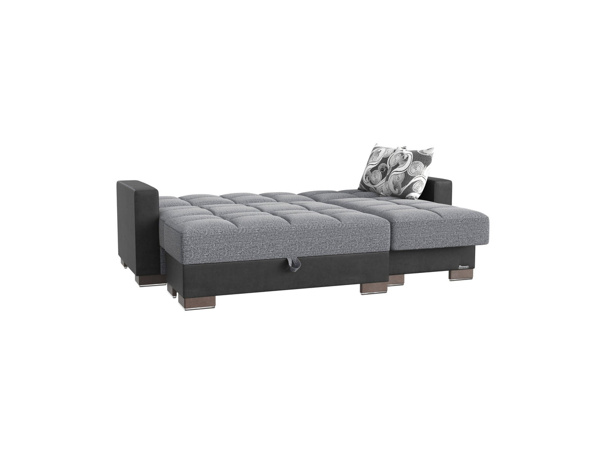 Ottomanson Armada - Upholstered Convertible Chaise Lounge With Storage - Gray/Black PU Polyester