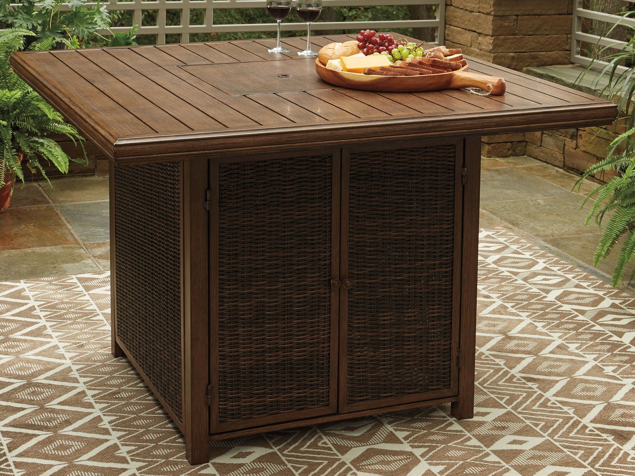 Paradise Trail - Square Bar Table w/Fire Pit - Medium Brown