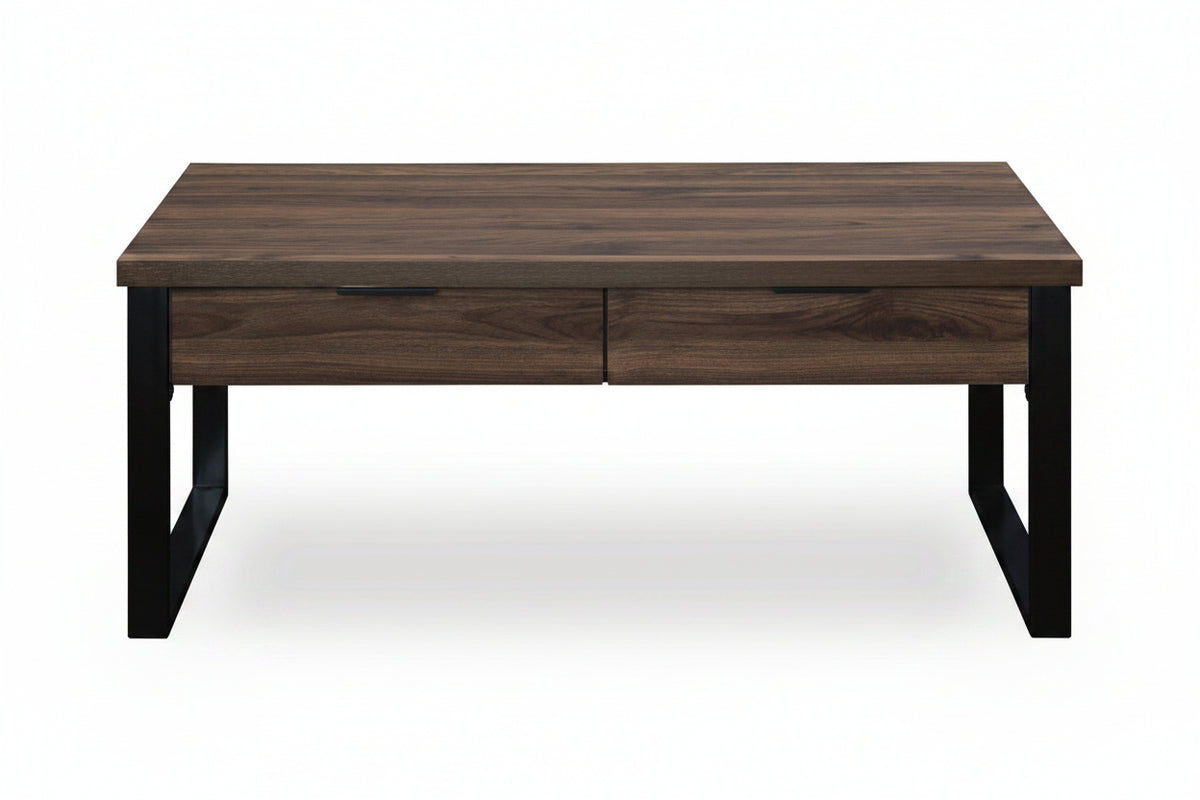 Wooden desk with two drawers on a white background
