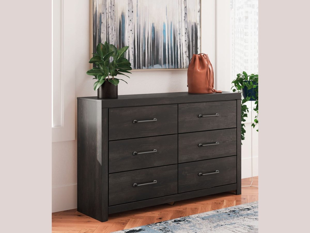 Hollivern - Six Drawer Dresser - Dark Gray