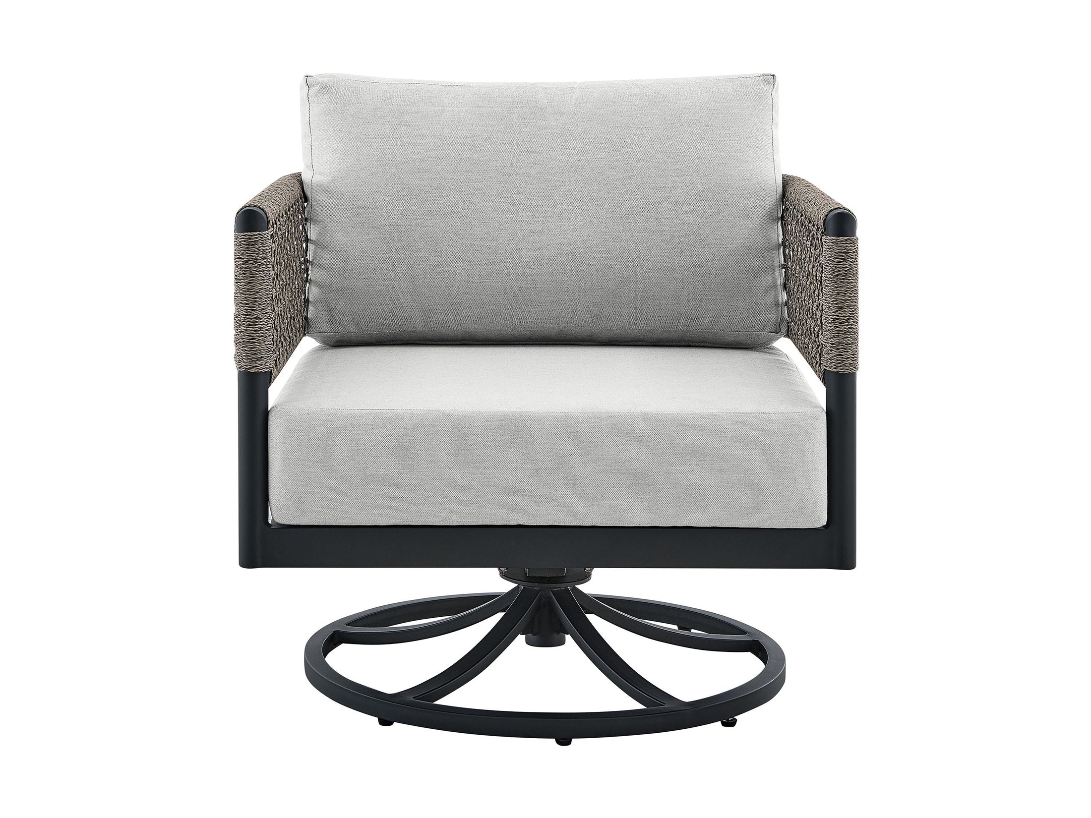 Felicia - And Argiope 3 Piece Patio Outdoor Swivel Seating Set - Black Aluminum With Gray Rope And Cushions