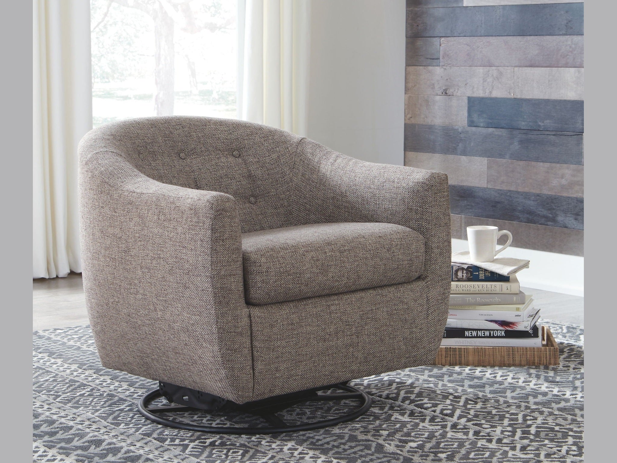 Upshur - Swivel Glider Accent Chair - Taupe