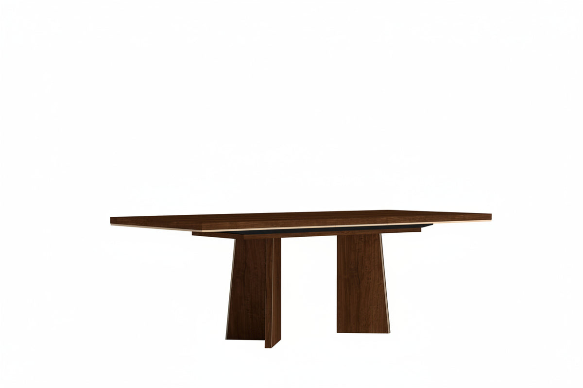 Wooden dining table on a white background