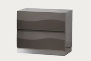 Delhi gray two-drawer nightstand on a white background