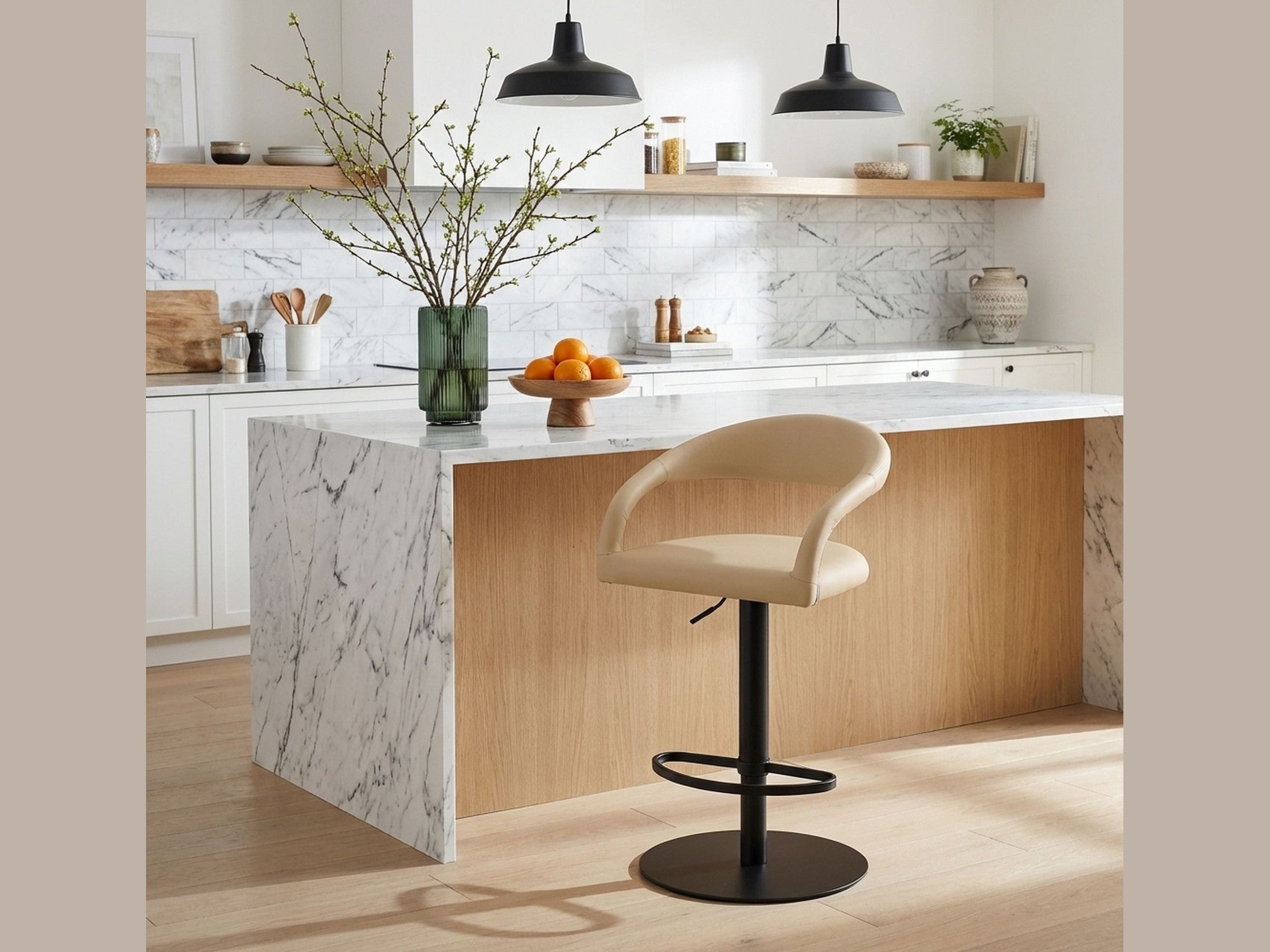 Marlow - Swivel Metal Adjustable Height Barstool With Faux Leather Seat