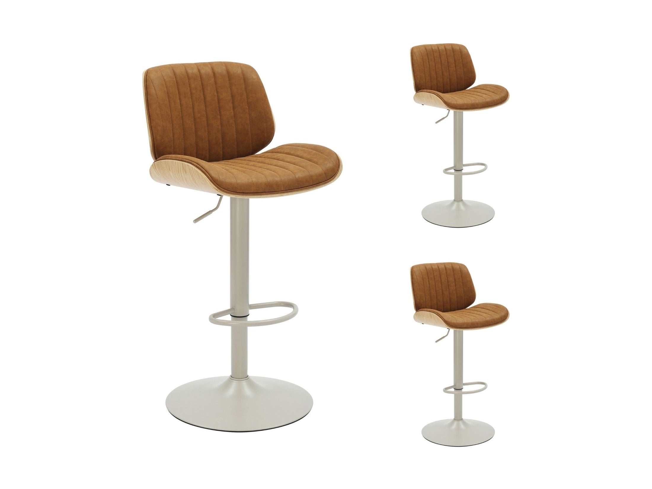 Brock - Adjustable Swivel Curved Back Wood Bar Stool With Faux Leather Seat