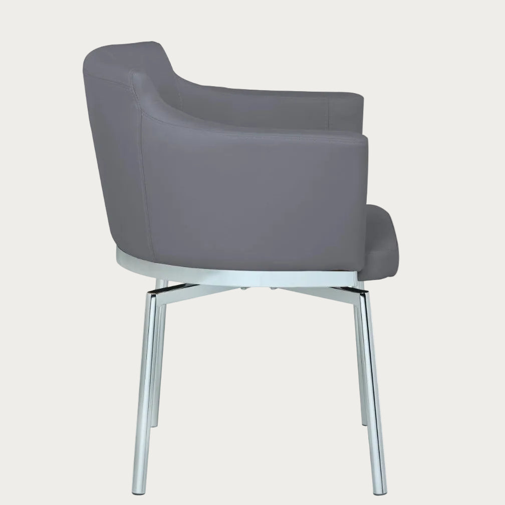 Dusty gray armchair with chrome legs on a white background