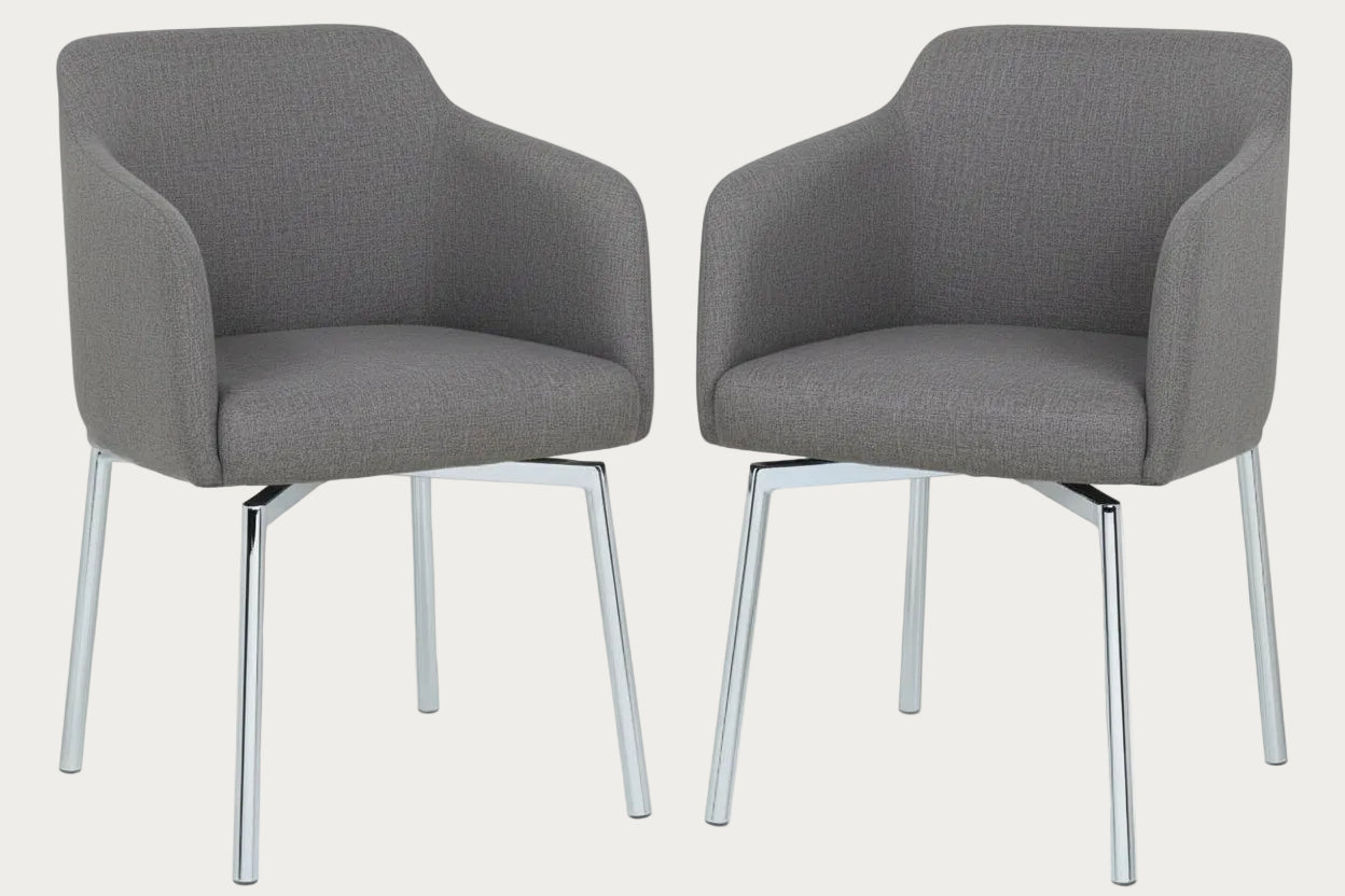 Two Dusty gray armchairs with chrome legs on a white background