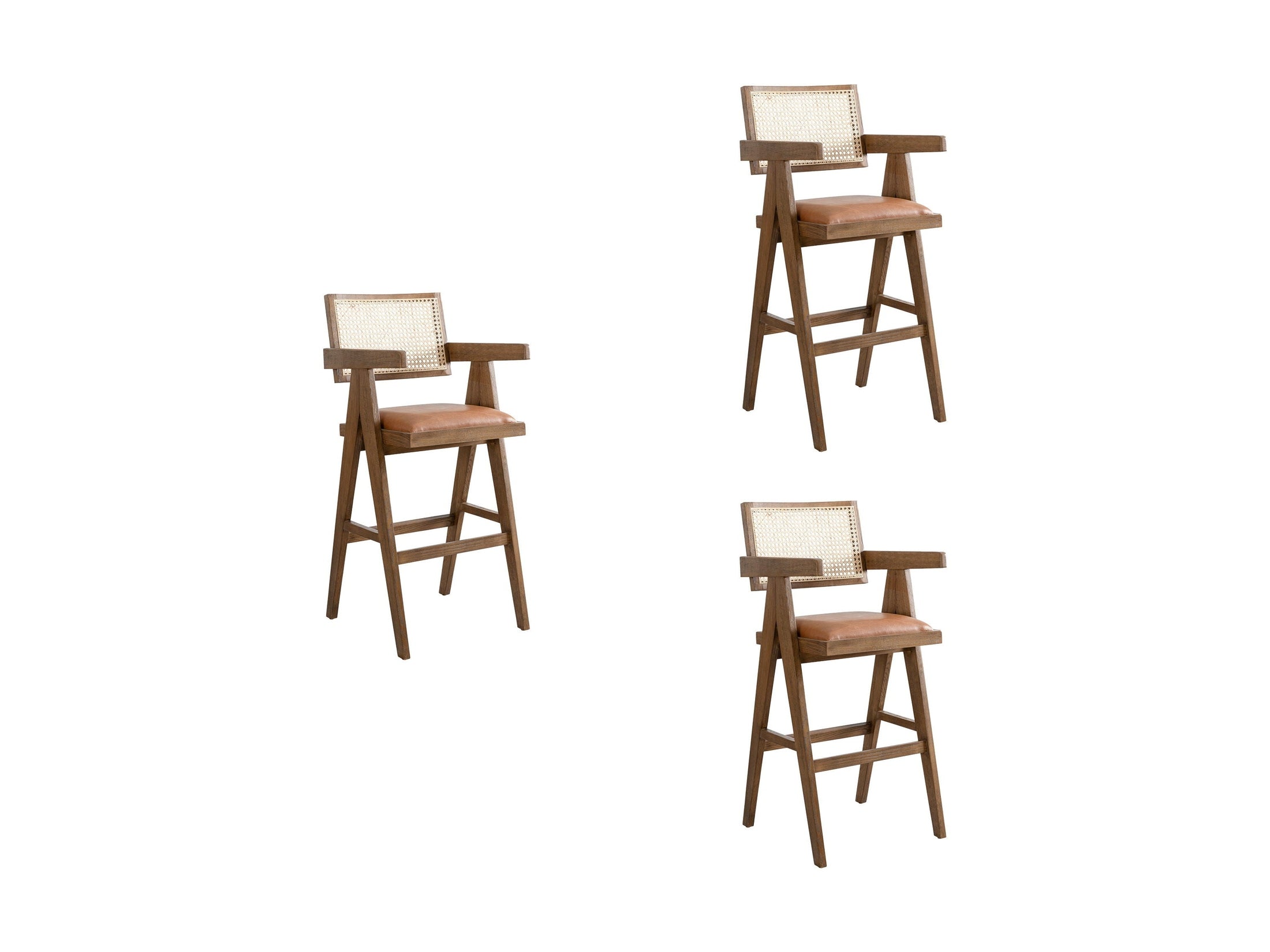 Harley - Nutmeg Brown Solid Wood And Rattan Upholstered 30" Bar Height Barstool