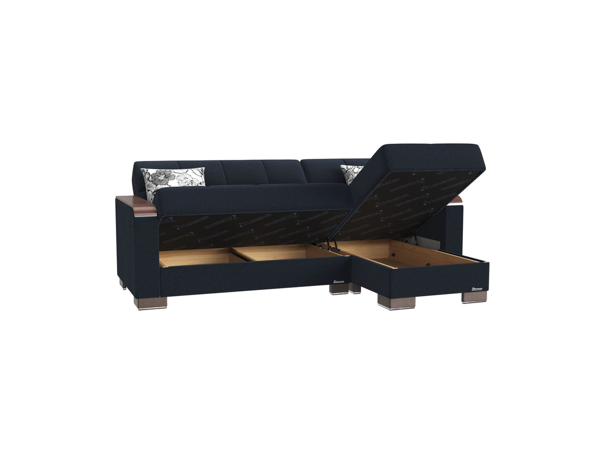 Ottomanson Armada X - Upholstered Convertible Wood Trimmed Chaise Lounge With Storage - Polyester