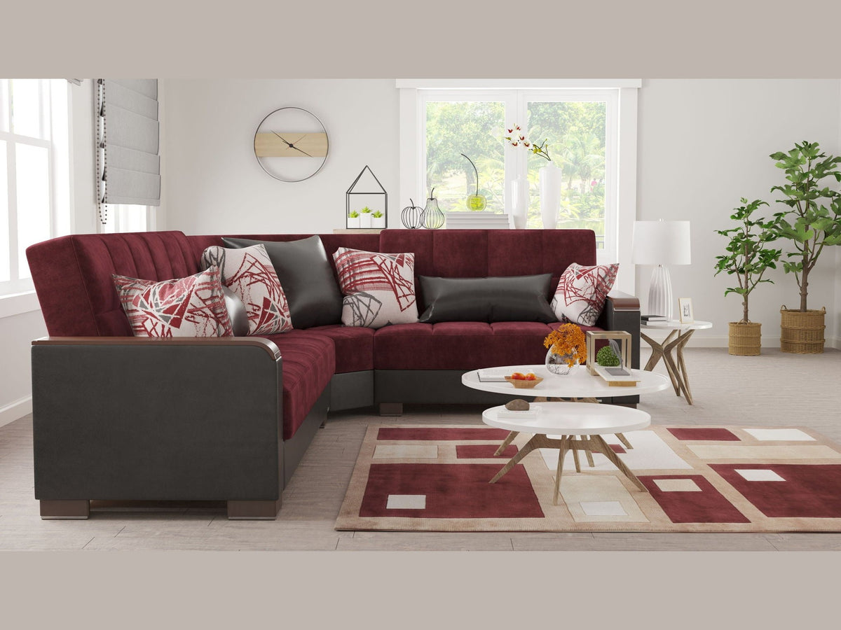 Ottomanson Armada X - Upholstered Convertible Wood Trimmed Sectional With Storage - Microfiber