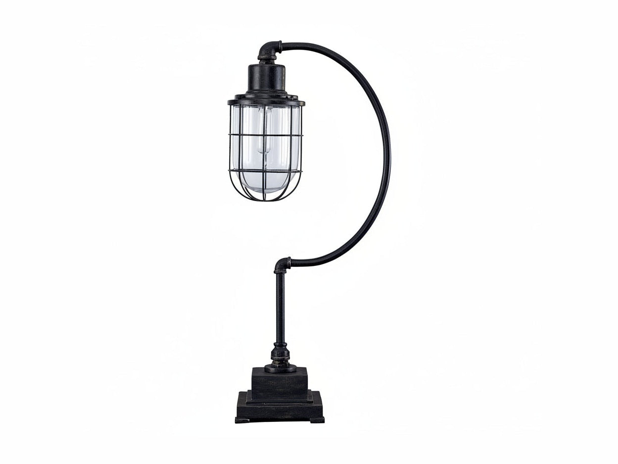 Jae vintage-style outdoor lamp with black metal design and clear glass shade on a white background